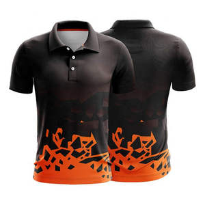 Men's Sporty Black <b>Orange</b> Geometric Print Short Sleeve <b>Polo</b> Shirt Quick Dry Knitted Polyester Regular Fit - Product Image 3