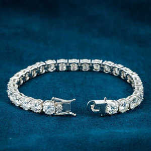 Classic 925 Silver Tennis <b>Bracelet</b> Round Brilliant Cut Diamond Claw Setting Women's Wedding Jewelry - Product Image 2