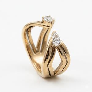 Fashion <b>Rings</b> Lab Grown Diamond <b>Ring</b> Open <b>Split</b> <b>Ring</b> 14K Gold <b>Ring</b> Pear Cut Dual Stone Architectural Bypass Style Wedding Band - Product Image 3