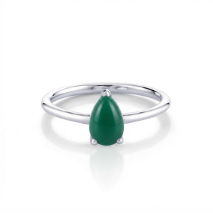 Bague de fête élégante Rhaya Jewels pour femme, en argent sterling 925 plaqué rhodium, avec onyx vert taille poire serti à griffes - Product Image 1