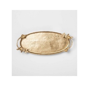 Plateau de service en aluminium pour thé et café avec poignées en bois, design admirable, couleur or, fabriqué en Inde - Product Image 6