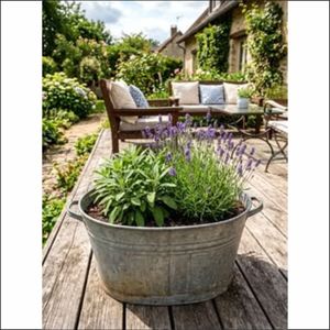 Jardinière rectangulaire longue en zinc vieilli sur pied, robuste, personnalisée OEM, pour véranda et patio - Product Image 3