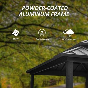 Gazebo BBQ in Alluminio con Tetto Doppio Rigido da 2,6 m, Struttura in Metallo per Esterni, Ripiani e Tavoli da Servizio, Tettoia e Pergola Permanenti - Product Image 4