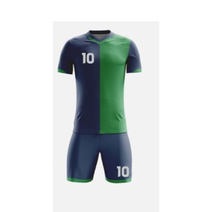 Custom Men's Soccer Jersey Set V-Neck Short Sleeve Green <b>Navy</b> Color Blocked Moisture Wicking Polyester Uniform All Seasons - Product Image 3