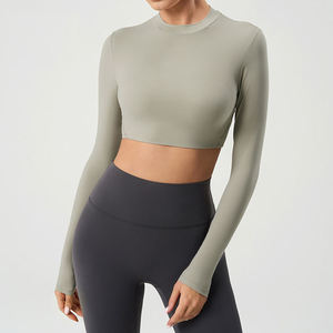 Haut de sport respirant HYPEN SPORTS pour femme, effet seconde peau, couleur unie, manches longues, en Spandex/Nylon, idéal pour le sport, la gym et le yoga en extérieur. - Product Image 5