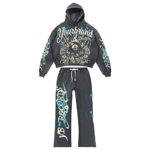 Conjunto Deportivo de Felpa de Algodón de Primera Calidad, Estilo Hip Hop, Oversize, con Bordado, Efecto Desgastado, Estilo Vintage - Product Image 1