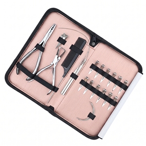 Juego Completo Profesional de Herramientas de Acero Inoxidable para Instalación de Extensiones de Cabello, Alicates y Tijeras para Crimpar Cuentas - Product Image 1
