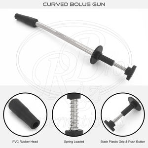 Pistolet à boulettes incurvé pour moutons et chèvres, corps en acier inoxydable, tête en silicone, pièces en plastique, taille du récipient 12x34 mm, longueur 13,5 pouces - Product Image 5