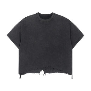 Camiseta de Manga Corta de Alta Calidad, 100% Algodón, Estilo Desgastado, Retro, Estilo Urbano, Lavado a la Nieve, para Hombre y Mujer, Estilo Universitario - Product Image 1