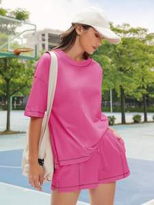 Conjunto de Dos Piezas de Tela Suave para Mujer, Pantalones Cortos y Camiseta, Estilo Casual de Verano, Ecológico, Cómodo para el Hogar - Product Image 6