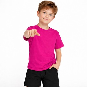 Camiseta de Algodón para Niños, Cuello Redondo, Color Sólido, OEM ODM, Camiseta Lisa de Manga Corta para Niños, Ropa Cómoda para el Uso Diario en Verano - Product Image 1