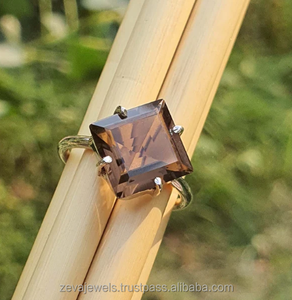 Bague de luxe en quartz fumé coupe carrée Bague à la mode en argent sterling 925 parfaite pour cadeau de fiançailles de mariage - Product Image 3