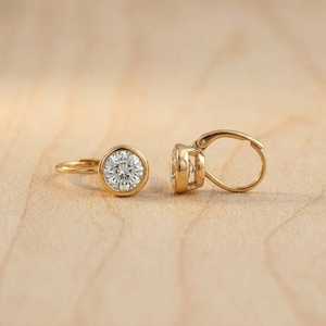 Solid Gold 10k 14k 18k Round Cut Lab Grown Diamond <b>Ear</b> <b>Ring</b> 2CT Per Pair Color E Clarity VVS Bezel Set Fine Drop Earrings - Product Image 5