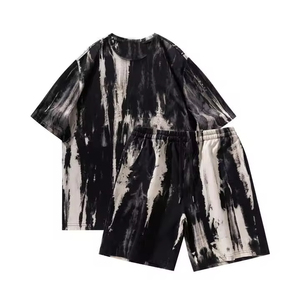 Ensemble de survêtement décontracté respirant à manches courtes et short uni avec logo personnalisé, 2 pièces, pour homme, été - Product Image 4