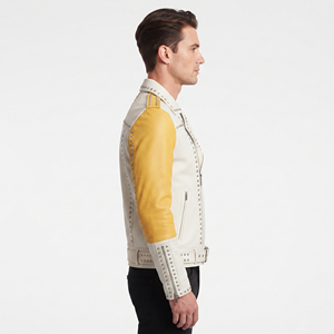 Men Fashion <b>Studded</b> Leather Jacket Men's Long Sleeve Leather <b>Studded</b> Jackets Mens Leather <b>Studded</b> Jacket With Pockets - Product Image 3
