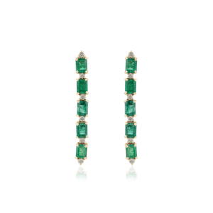 Pendientes Colgantes de Oro Amarillo Sólido K14 con Esmeralda y Diamantes Auténticos, Novedad de Alta Calidad, Joyería de Piedra de Nacimiento de Mayo para Mujer, Venta al por Mayor - Product Image 1
