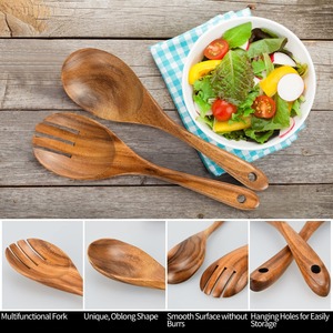 Juego de 2 Servidores de Ensalada de Madera Hechos a Mano con Acabado Natural, Utensilios de Cocina Hechos en India - Product Image 4
