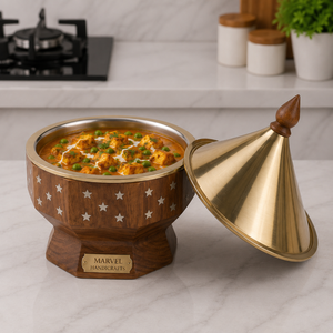 Luxury Handcrafted Wooden Insulated Casserole with Stainless Steel Inner Bowl Premium Food Warmer Decorative Serving Pot Gift - Product Image 3