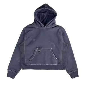 Sudadera con capucha lavada con ácido de buena calidad de talla grande, ropa de calle en blanco Vintage, sudaderas con capucha recortadas desteñidas al sol de doble capa personalizadas para hombres - Product Image 1