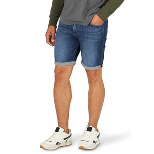 Shorts en jean indigo délavé à revers pour hommes, en sergé flexible, coupe soignée, résistant à l'usure, vente en gros - Product Image 1