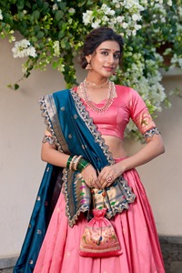 Lehenga Choli de Seda Jacquard con Diseño Étnico Tradicional Indio y Trabajo de Tejido Zari para Vestido de Boda para Mujer, Ropa Elegante - Product Image 5