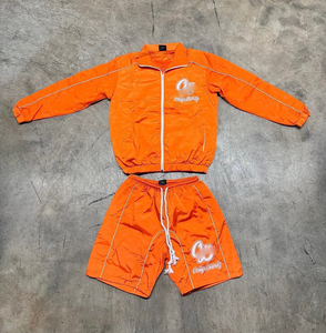 Ensemble de survêtement en satin bleu pour homme OB avec logo brodé, sportif, été, séchage rapide, haut à manches courtes et short - Product Image 5