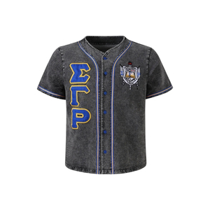 เสื้อเบสบอลเดนิมสีดำ SGRHO แขนสั้นติดกระดุมด้านหน้า ชุดทีมกีฬาระดับพรีเมียม เสื้อเบสบอลลำลองสำหรับฝึกซ้อมกีฬา - Product Image 1