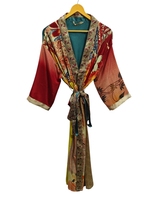Robe kimono de luxe en soie patchwork, cache-maillot de bain, tenue de nuit, longue robe, kimono indien vintage fait main en soie de sari recyclée