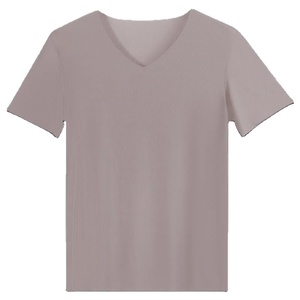 Hommes été glace soie chemise manches courtes sans couture col rond haut musculation mince T-shirt élastique respirant sous-chemise pull - Product Image 5