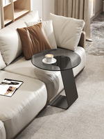 Table basse ronde en verre trempé, table d'appoint de luxe légère en pierre, table basse moderne en acier au carbone pour salon