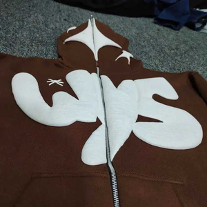 Sudadera con Capucha y Cremallera Roja para Hombre con Estampado del Logotipo WYS Blanco, Ropa Casual de Calle para Otoño, Corte Regular, Sudadera de Punto de Algodón - Product Image 3