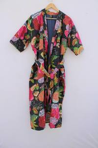 Bata Kimono de Algodón 100% Suave y Transpirable con Estampado de Bloques de Dibujos Animados Naaz para Mujer, Camisón de Verano Hecho a Mano con Cuello en V y Elástico, ODM - Product Image 3