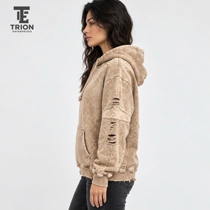 Custom women’s distressed <b>hoodie</b> with a washed finish, oversized silhouette, soft feel, and <b>trendy</b> streetwear appeal for brands - Product Image 6