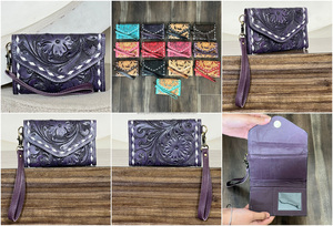 Cartera Mini de Cuero Genuino de Vaca, Diseño Floral Grabado a Mano, Tarjetero, Monedero de Viaje con Protección RFID para Mujer, Superventas - Product Image 3