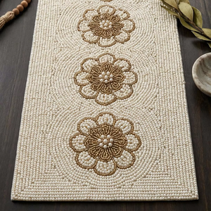 Chemin de table ethnique en coton brodé à la main de haute qualité avec broderie miroir et perles de rocaille, option de taille personnalisée - Product Image 1