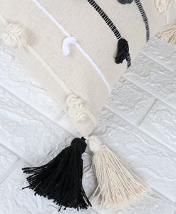 Hand Loom Woven Off <b>White</b> and Black Chunky Loop Stripe Tassel Boho Cushion Cover Textured Decorative <b>Pillow</b> <b>Case</b> for Home Decor - Product Image 5