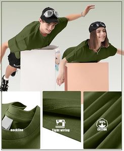 T-shirt décontracté pour homme 100 % coton, coupe oversize, manches courtes, col rond, couleur unie, anti-boulochage, 220 g, vert, gris, noir - Product Image 4