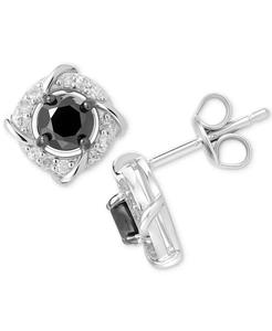 Orecchini a bottone con nodo Love diamante bianco & nero (1 ct. T. w.) in argento Sterling | Macacy's - Product Image 1