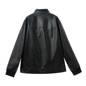 Blouson bomber en cuir PU noir pour homme, col montant, fermeture éclair, coupe décontractée, style automne - Product Image 2