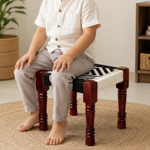 Handwoven Wooden Rope <b>Stool</b> | Modern Handmade Cotton Woven <b>Seat</b> Ottoman | Rustic Kitchen Living Room Dining Home Furniture - Product Image 4