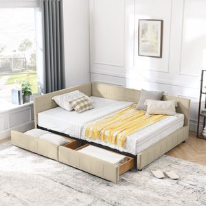 Letto contenitore matrimoniale trapuntato con schienale e braccioli confortevoli, divano letto imbottito per camera da letto - Product Image 1