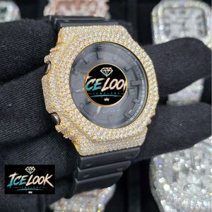 Montre Iced Quartz avec cadran noir, lunette dorée, aspect cristal, pour streetwear, cadeau - Product Image 2