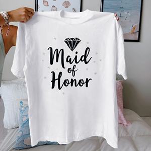 T-shirt imprimé décontracté Diamond Maid of Honor pour femme Comfort Fit 100% pur coton tricoté - Product Image 3