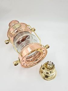 <b>Antique</b> Copper Brass Nautical Ship Lantern Decorative Maritime Hurricane Oil <b>Lamp</b> with Clear Glass Chamber Metal Home decor - Product Image 2