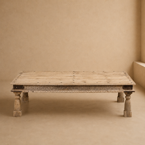 Mesa de Centro de Madera Tallada a Mano con Diseño Floral, Estilo Rústico, para Sala de Estar, Hotel o Casa de Campo - Product Image 3