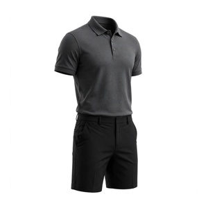 Ensemble polo et short bermuda pour homme, 100% coton respirant, couleur unie, séchage rapide, vêtements décontractés avec poches, design taille mi-haute - Product Image 5