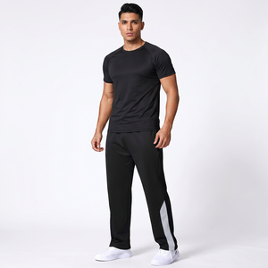 Pantalon droit noir pour homme avec empiècement latéral blanc, taille élastique, respirant, en polyester, pour le loisir, collection printemps adulte - Product Image 6