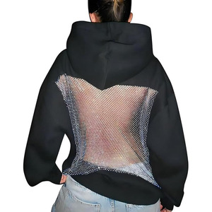 Sudaderas con capucha transparentes de malla estilo Y2K, sin espalda, ropa grunge, sudaderas oversize con lentejuelas y bolsillos - Product Image 1