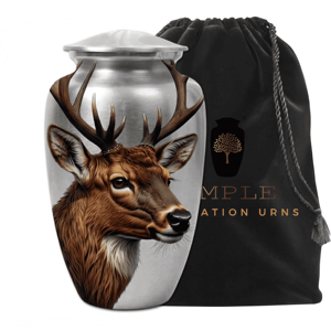 Urne funéraire en forme de tête de cerf, en aluminium de qualité supérieure, écologique, personnalisable, pour cendres d'adultes, capacité de 220 pouces cubes - Product Image 1
