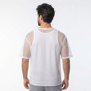 T-shirt en maille transparente à manches longues pour homme, 100 % polyester tricoté, décontracté, haut en maille transparente, tenue de plage estivale, tee-shirt transparent pour homme - Product Image 2